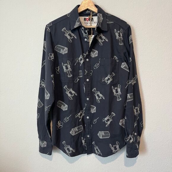 Kona Charcoal Gray Lobstah Season Flannel Button Down Shirt Men's Size XS NWT - Picture 2 of 7